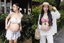 Mẹ bầu “hot nhất cõi mạng” Joyce Phạm style đi biển cực cuốn