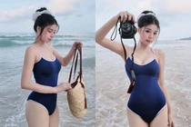 Nàng mẫu ảnh Trà Hạ Ly cuốn hút với bikini 1 mảnh đi biển