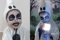 Cosplay bé ma mặt trắng, em bé khiến các bạn cùng lớp ‘sợ hết hồn’