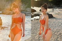 Ngắm "nữ thần cổ vũ" khoe dáng nét căng với bikini trên biển