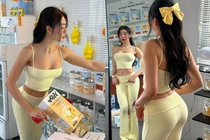 Hot girl phòng gym đốt mắt với trang phục bó sát đi siêu thị