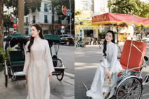 Hot girl Hà thành Lê Phương Anh diện áo dài khoe sắc giữa lòng phố cổ Hà Nội