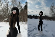 'Bỏng mắt' với màn khoe body cực cháy của Trần Linh Hương giữa trời tuyết