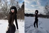 'Bỏng mắt' với màn khoe body cực cháy của Trần Linh Hương giữa trời tuyết