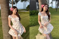 Hot girl Tăng Mỹ Hàn diện váy ngắn khoe chân dài miên man