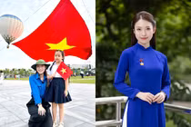 MC Khánh Vy xúc động trong khoảnh khắc check-in với đại kỳ