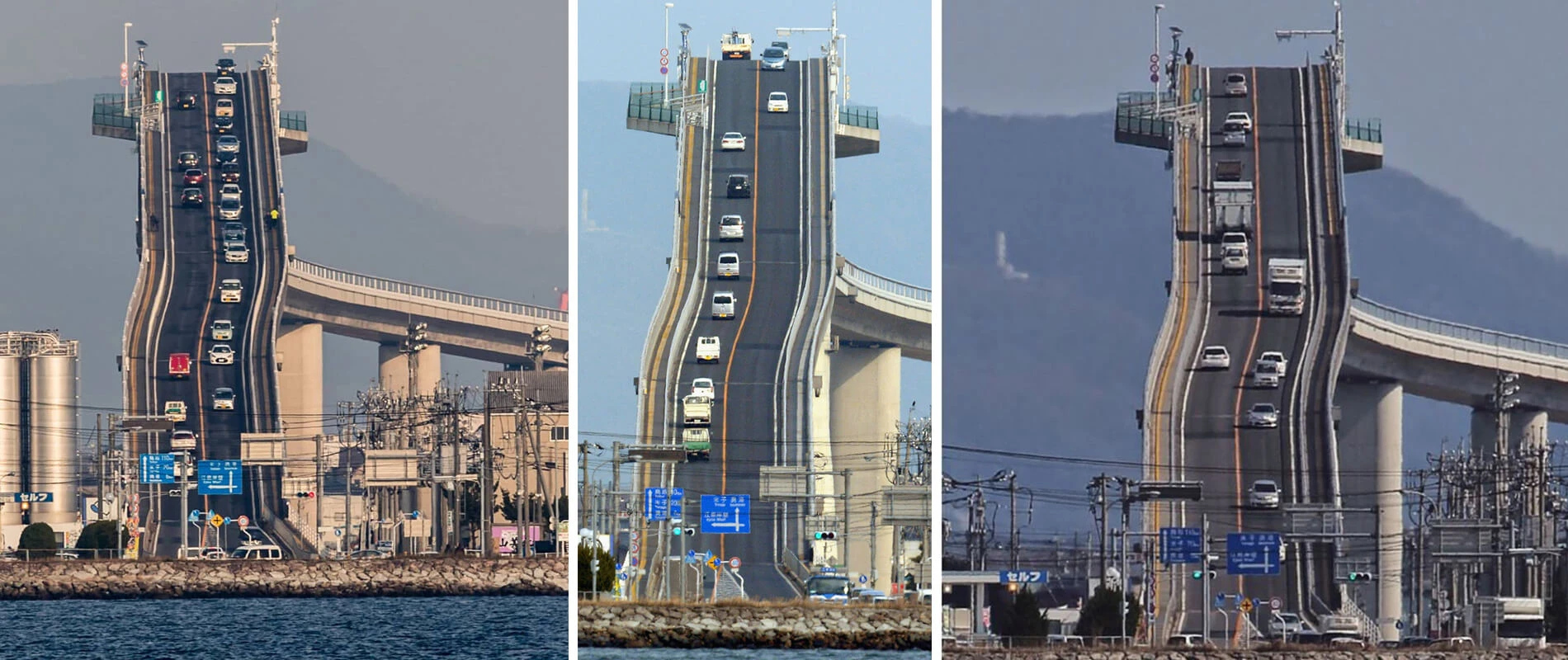 Thót tim đi qua cây cầu “siêu dốc” đáng sợ ở Nhật