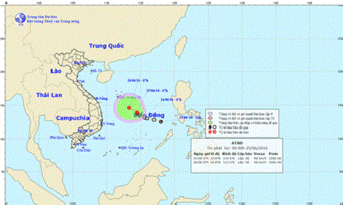 Dự báo đường đi và khu vực ảnh hưởng của áp thấp nhiệt đới. Ảnh: NCHMF.