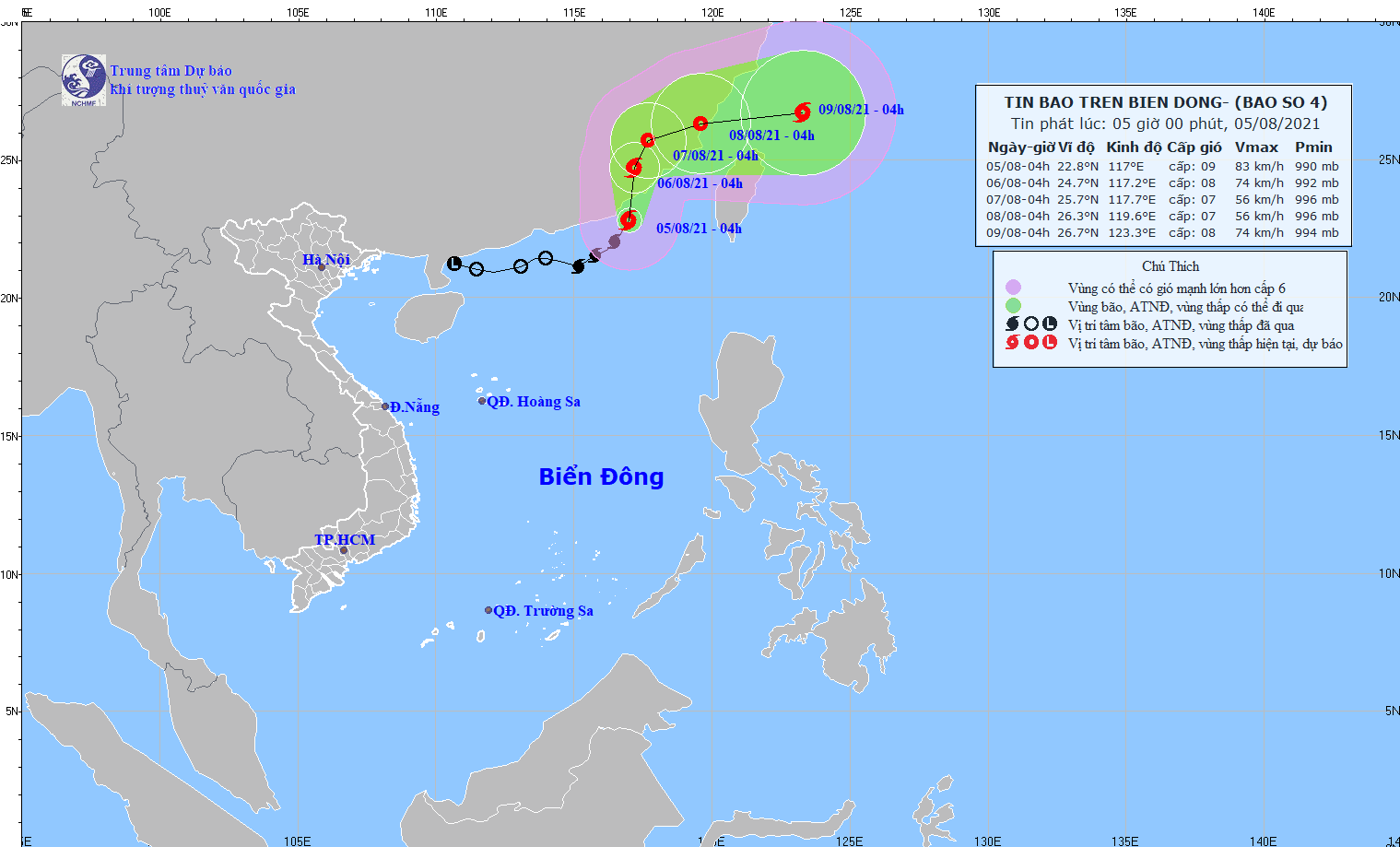 Bão số 4 giật cấp 11 di chuyển theo hướng Bắc Bao so 4 giat cap 11 di chuyen theo huong Bac