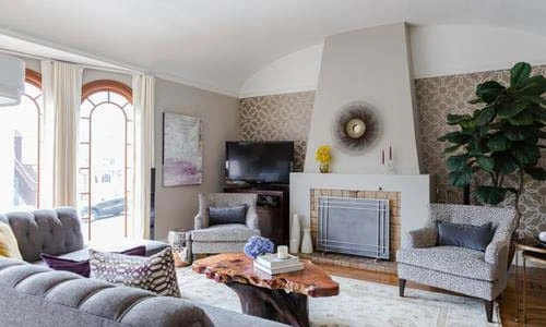 Những phòng khách tuyệt đẹp với giấy dán tường họa tiết hình học