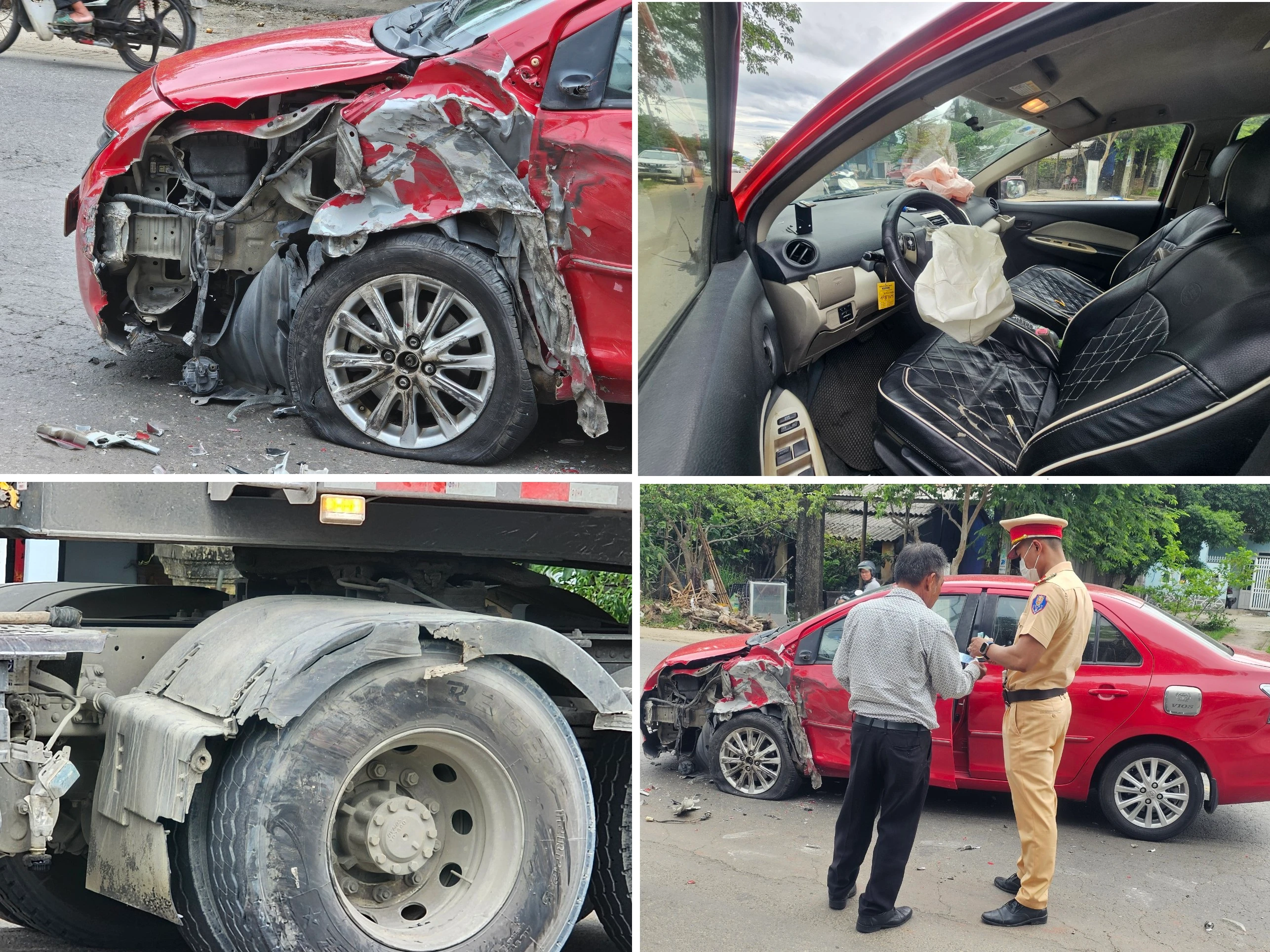 Đà Nẵng: Xe con vỡ nát, bung túi khí sau va chạm liên hoàn