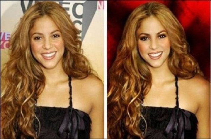 Ảnh Shakira sau khi chỉnh sửa được nâng cao gò má và vòng 1 nở nang hơn nhiều.