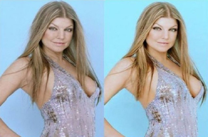 Fergie sở hữu vòng một "khủng" càng được làm tôn lên nhờ photoshop cùng với mái tóc và làn da trắng sáng lên nhiều lần.