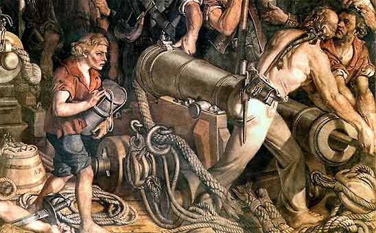 “Khỉ thuốc súng”: Trong suốt các cuộc chiến thời xưa, các thủy thủ phải làm nhiều nhiệm vụ khác nhau. Họ không có thời gian để làm những công việc chiếm nhiều thời gian và tốn sức, điển hình như nạp đạn vào các ống pháo.