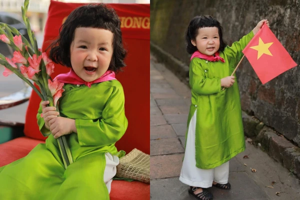 Cô bé 2,5 tuổi diện áo dài check in khắp Hà Nội
