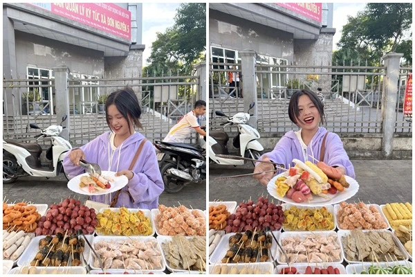 Mua Thị Dua bất ngờ hóa cô em bán xiên lề đường