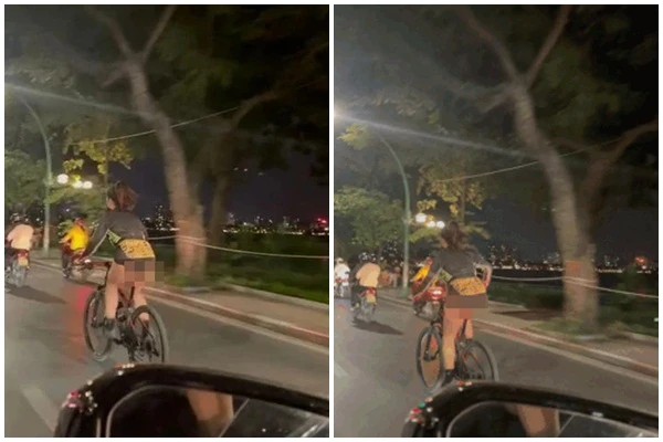 Ăn mặc phản cảm đạp xe hồ Tây, cô gái làm netizen ngán ngẩm