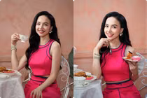 Vợ đạo diễn trăm tỷ mặc trang phục màu nổi bật đi trà chiều