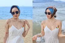 Phương Linh khoe thềm ngực gợi cảm trên bãi biển Nha Trang