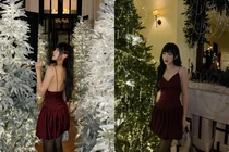 Diệu Nhi diện đầm đỏ hở lưng, gợi cảm đón Giáng sinh