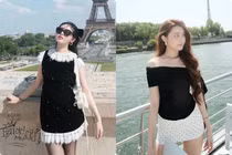 Con gái Quyền Linh thả dáng bên tháp Eiffel lần đầu đến Pháp