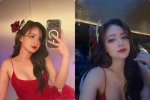 Dương Hoàng Yến để lộ thềm ngực trễ nải trong váy đỏ lấp lánh