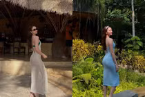 Thiều Bảo Trang diện bikini với váy lưới khoe dáng ở Bali