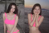 Tiểu Vy diện hai mảnh màu hồng nổi bật, khoe dáng gợi cảm