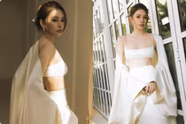 Tiểu Vy diện áo chỉ ngắn bằng gang tay, lộ bờ vai gợi cảm