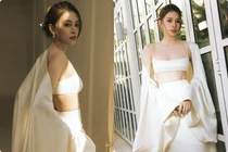 Tiểu Vy diện áo chỉ ngắn bằng gang tay, lộ bờ vai gợi cảm