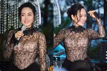 Ca sĩ Phương Linh khoe hông nảy nở khi diện váy xuyên thấu