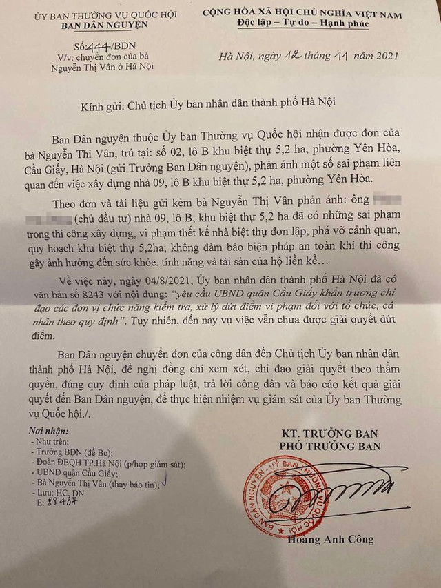 Hà Nội: Biệt thự 'bóp méo' quy hoạch chậm xử lý, dân khiếu nại vượt cấp Ha Noi: Biet thu 'bop meo' quy hoach cham xu ly, dan khieu nai vuot cap