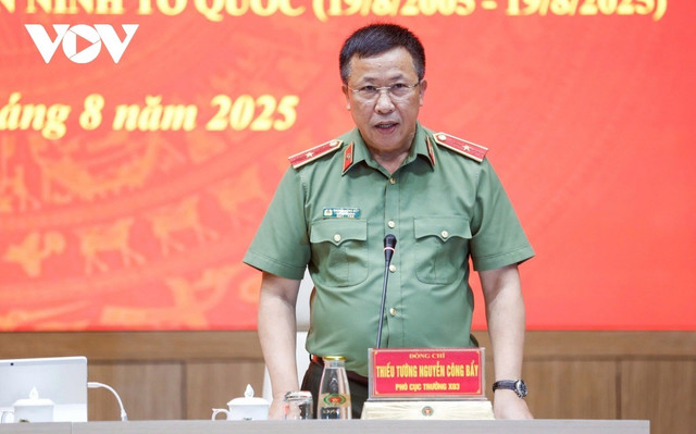 Thiếu tướng Nguyễn Công Bẩy, Phó Cục trưởng Cục Công tác Đảng và công tác chính trị (X03). (Ảnh: Trọng Phú) hop-bao-cong-an-2.jpg