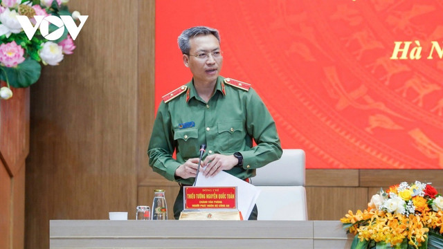 Thiếu tướng Nguyễn Quốc Toản, Chánh Văn phòng, Người phát ngôn Bộ Công an. (Ảnh: Trọng Phú) hop-bao-cong-an-3.jpg
