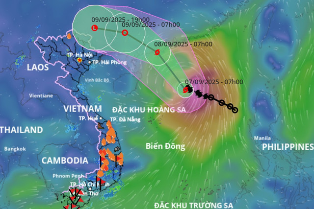 Đường đi của bão số 7 cập nhật sáng 7/9. Nguồn: Hệ thống giám sát thiên tai Việt Nam bao-so-7.jpg