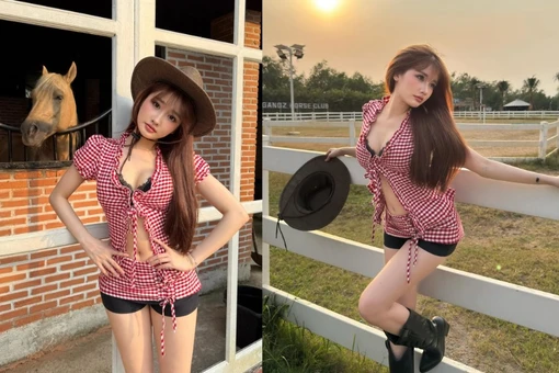 Vũ Thị Khánh Huyền khoe khéo vòng eo con kiến trong tạo hình cao bồi quyến rũ