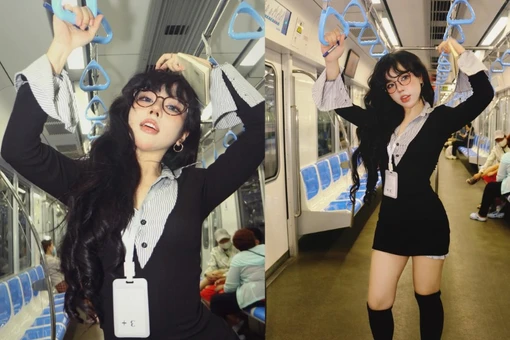 Bảo Khuyên Susan gây chú ý với giao diện 'cô thư ký tan ca' trên tàu điện