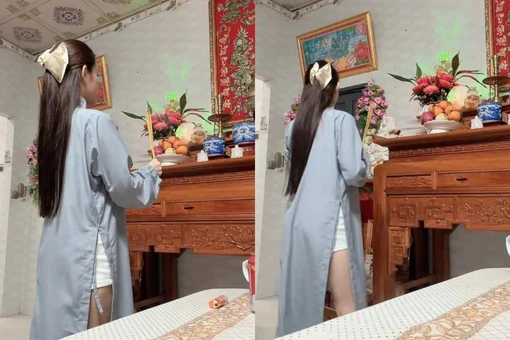 Mặc quần ngắn khi thắp hương gia tiên, cô gái khiến dân mạng tranh cãi