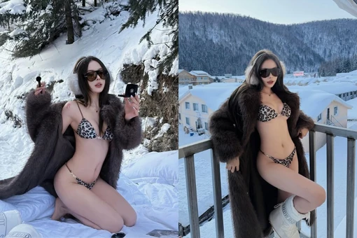 Tiktoker Hà Môi 'chơi lớn' diện bikini khoe dáng giữa trời tuyết