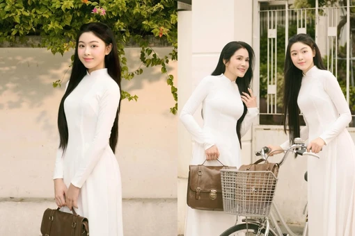 Con gái MC Quyền Linh gây thương nhớ khi diện áo dài trắng tinh khôi cùng mẹ 
