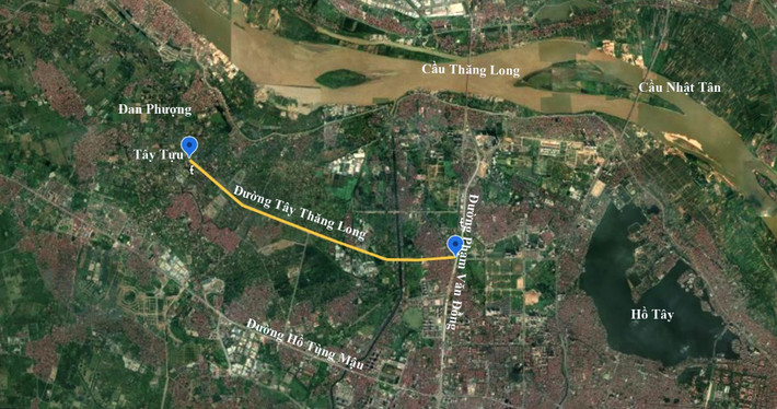 Tuyến đường trục tây Thăng Long dài 33 km, điểm đầu xuất phát tại nút giao với đường Võ Chí Công, điểm cuối tại nút giao đường 32 và Lê Lợi (thị xã Sơn Tây). Đường đi qua 5 quận, huyện Tây Hồ – Bắc Từ Liêm – Đan Phượng – Phúc Thọ – thị xã Sơn Tây. Dự án có tổng mức đầu tư gần 480 tỷ đồng từ ngân sách thành phố.