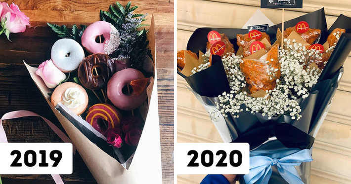Ngoài hoa từ bánh kẹo, chúng ta có thể sáng tạo bó hoa được làm từ cánh gà viên chiên với cách trang trí độc đáo vừa chiếm được tình cảm của người thương vừa giúp nàng “lấp đầy” dạ dày.