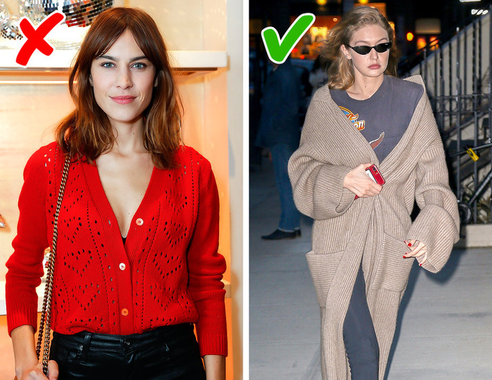 Cardigan làm bằng vải mỏng: Trang phục cardigan vải mỏng khiến bạn trông già rặn hơn. Vì vậy, hãy thay thế bằng các loại cardigan chất len dày dặn hơn.