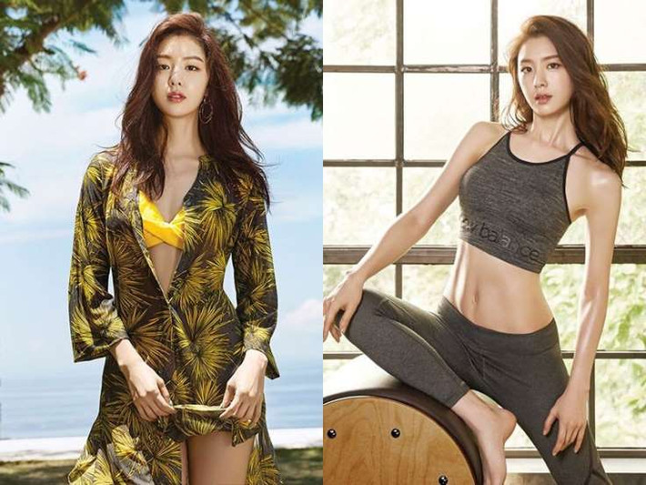 Với vóc dáng thon thả và vòng eo con kiến, Seo Ji Hye tự tin diện bikini và các trang phục hở eo.