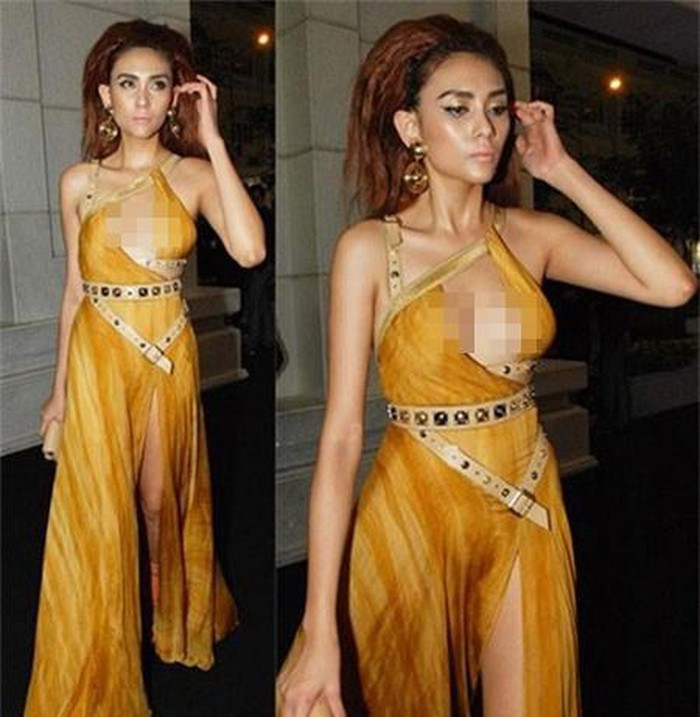 Cách ăn mặc hở bạo khiến Hoàng Yến đã gặp phải rất nhiều sự cố lộ hàng trên các sàn diễn thời trang. Ảnh: Internet.