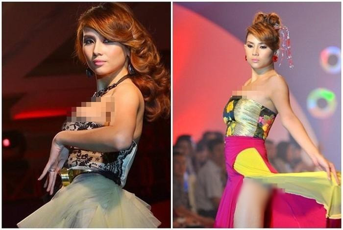 Vòng một "khủng" khiến Võ Hoàng Yến không ít lần lộ hàng hớ hênh khi đang trình diễn.