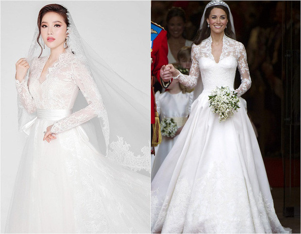 Mẫu váy đặc biệt này khiến nhiều người liên tưởng đến chiếc váy cưới mang đậm phong cách Hoàng gia Anh của Kate Middleton. Ảnh: FB. Video "Minh Hằng chia sẻ về phong cách thời trang". Nguồn: VTC.