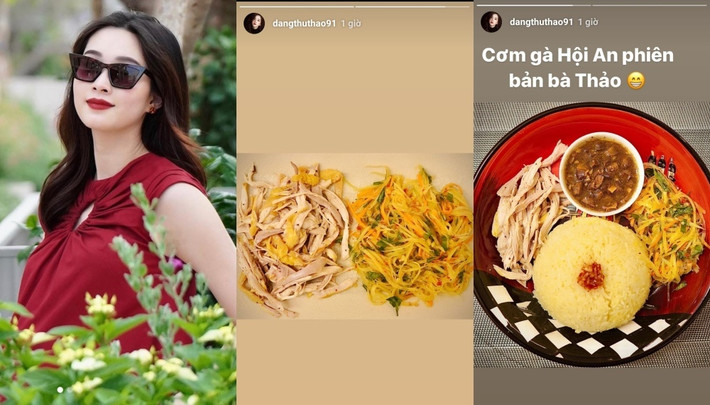Trên Instagram, Hoa hậu Đặng Thu Thảo chia sẻ hình ảnh món cơm gà Hội An do chính tay cô nấu và bày trí đẹp mắt. Trước đó, người đẹp đã xác nhận việc mang thai con thứ hai và cho biết cô sẽ sinh em bé trong vài tuần tới. Dù sắp đến ngày lâm bồn nhưng Đặng Thu Thảo vẫn thường xuyên vào bếp nấu ăn cho gia đình.