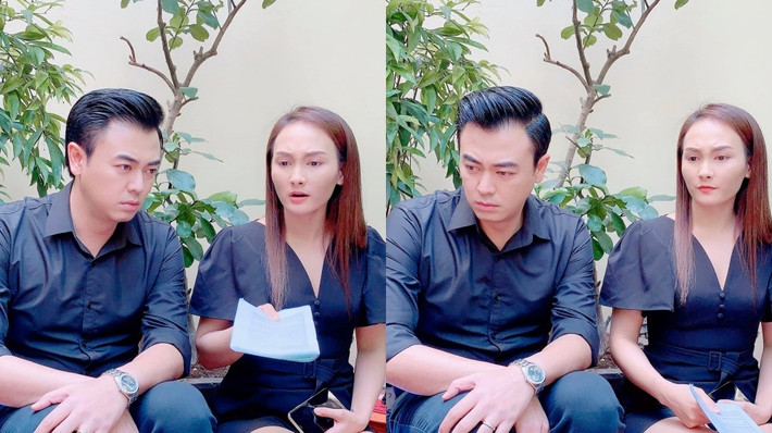 Chia sẻ ảnh hậu trường hài hước bên Bảo Thanh, MC Tuấn Tú viết: “Để em vợ mà mắng thì toang luôn. Mắng gần 2 trang kịch bản thì đỡ làm sao nổi đây?”.