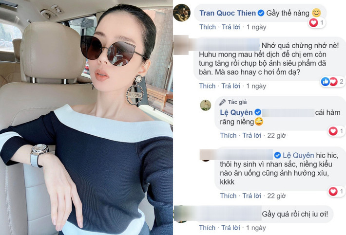 Mới đây, Lệ Quyên đã đăng tải trên trang cá nhân ảnh chụp selfie trong ô tô và chia sẻ dòng trạng thái dí dỏm: “Ai nhớ mình không? Ở nhà suốt, lên xe chụp hình rồi lại vào nhà…”. Trong ảnh, nữ ca sĩ để lộ gương mặt gầy gò, xanh xao khiến người hâm mộ và đồng nghiệp không khỏi lo lắng. Đáp lại những thắc mắc việc Lệ Quyên gầy gò, giọng ca “Nếu em được chọn lựa” cho biết cô đang niềng răng, không ăn uống được nhiều nên đã sút cân.